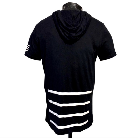 Forever 21 | Men | Black White Stripe Short Sleeve Hoodie Tee | XS - Picture 3 of 8